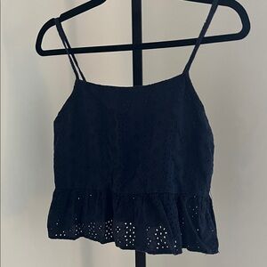 Navy Blue Eyelet Women's Top